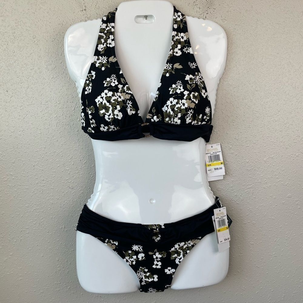 Nwt Michael Michael Kors Black Ivy Bikini Top And Bottoms Sizes Xs,S,M, Or Xl
